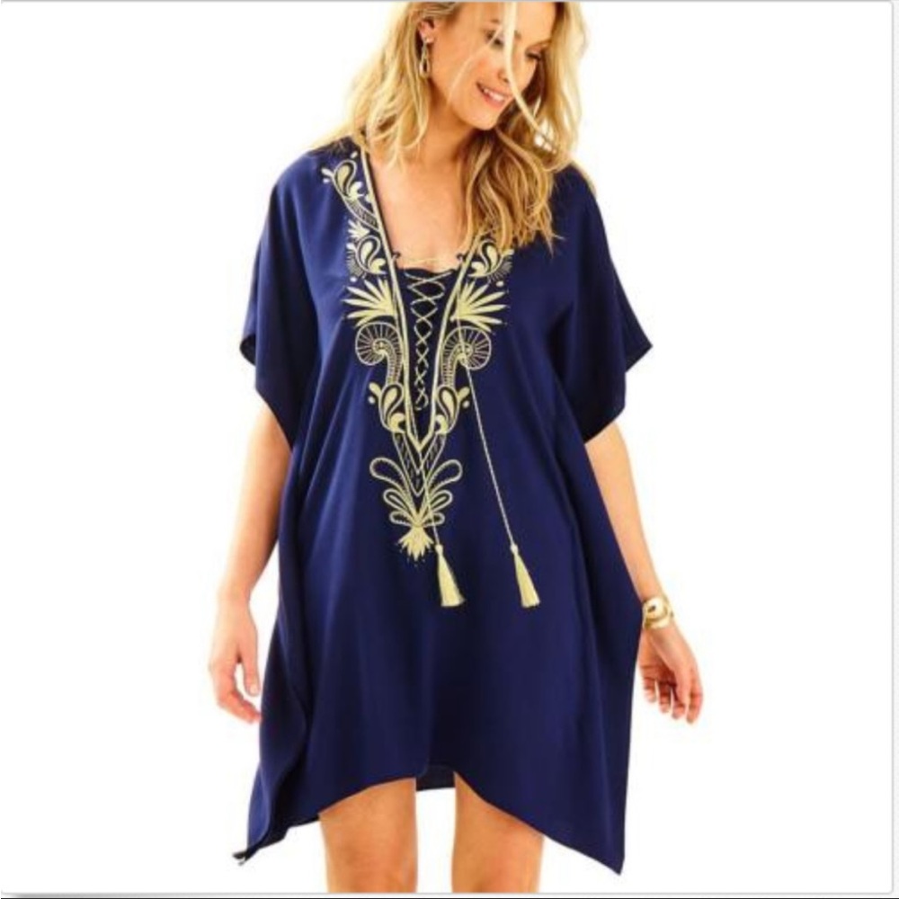 Lilly Pulitzer True Navy Gold Chi Caftan Cover Up